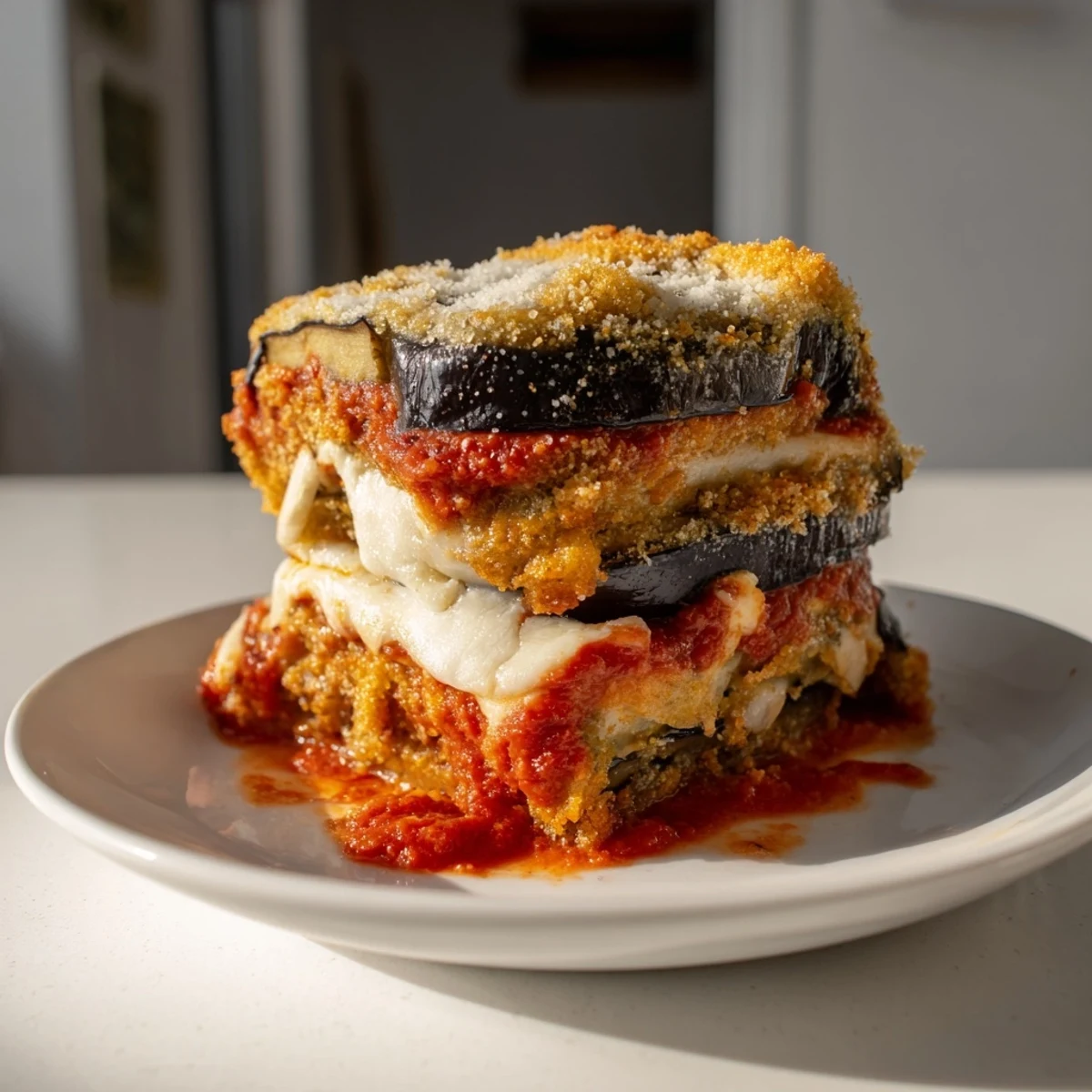 Enjoy comforting layers of Eggplant Parmesan Lasagna, a vegetarian, Italian-American favorite, ready to eat!