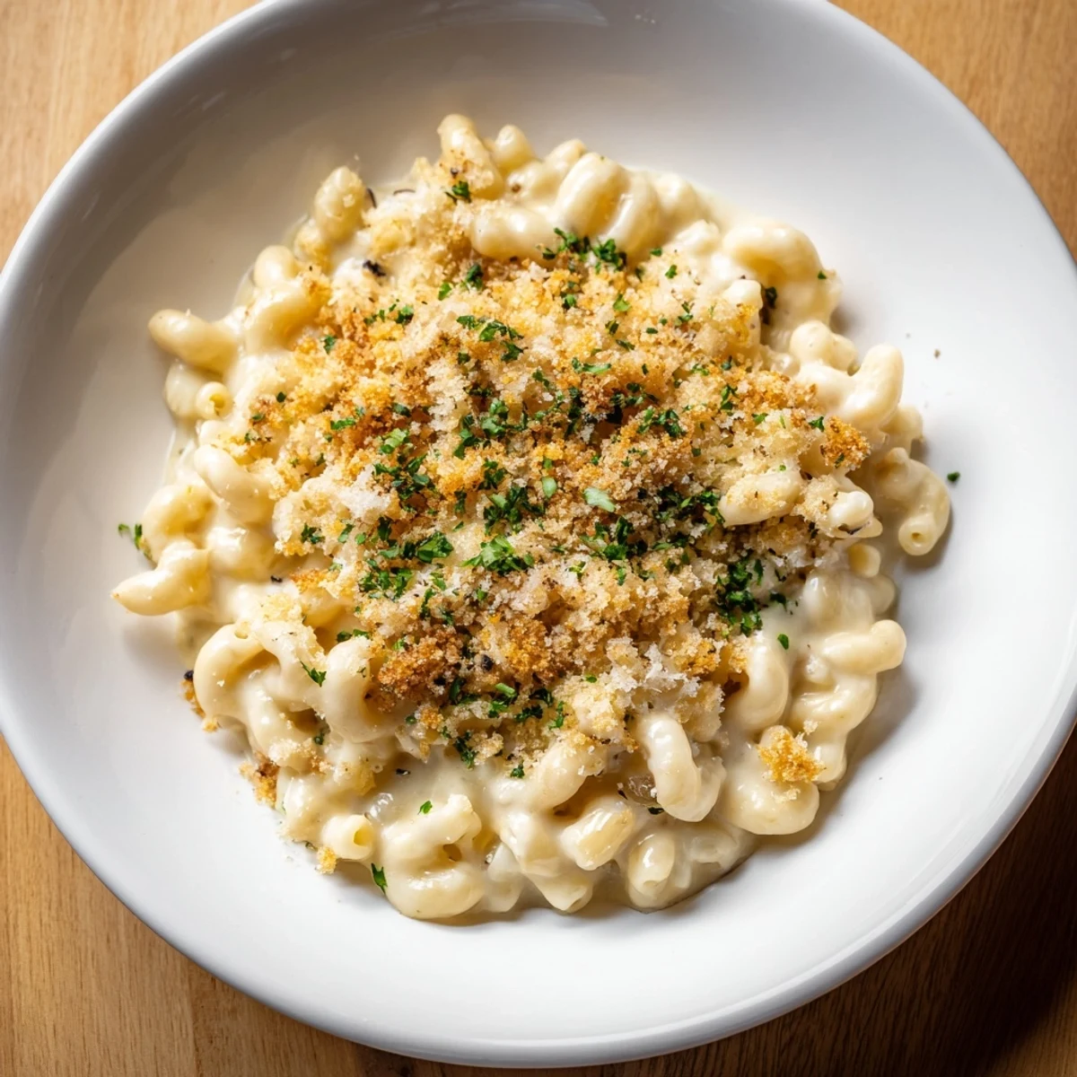 Golden-crusted Truffle Macaroni & Cheese, bubbly and rich with a truffle aroma, ready to savor.
