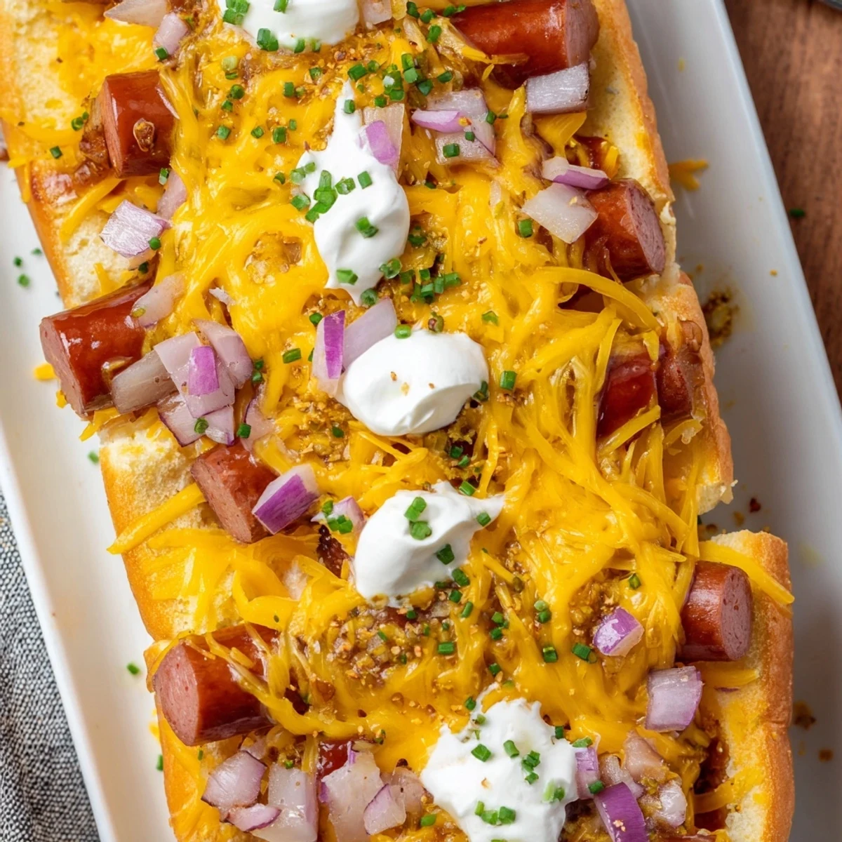 Warm, bubbly Chili Dog Casserole topped with melty cheese, perfect for a cozy dinner or potluck.