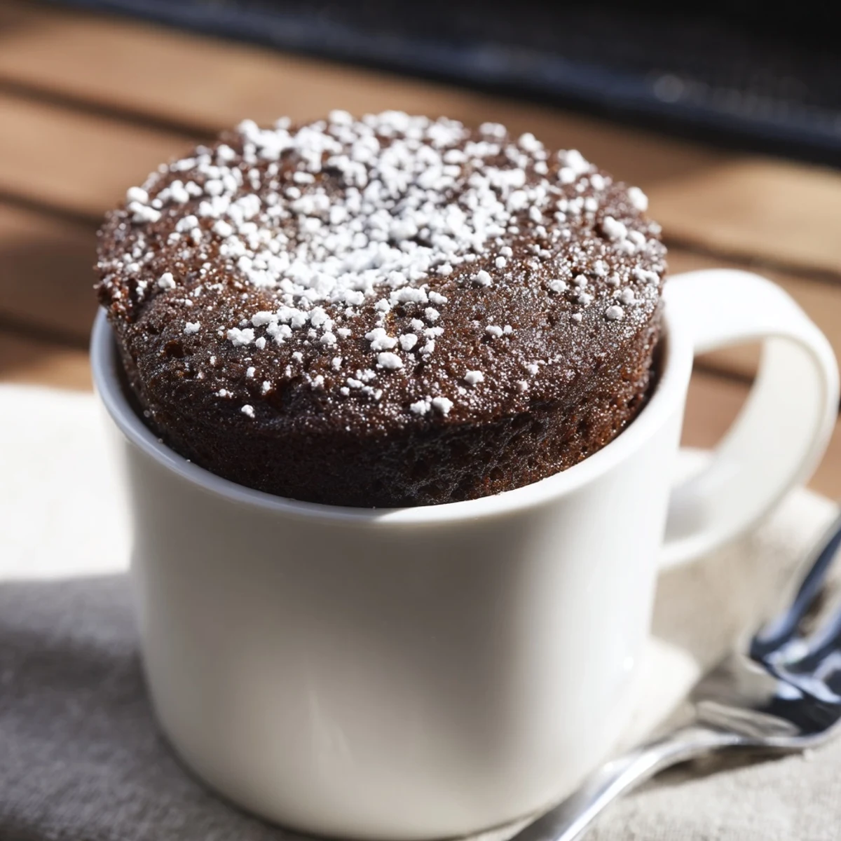 Warm, moist microwave mug cake emerging from a mug, ready for a delicious, quick dessert.