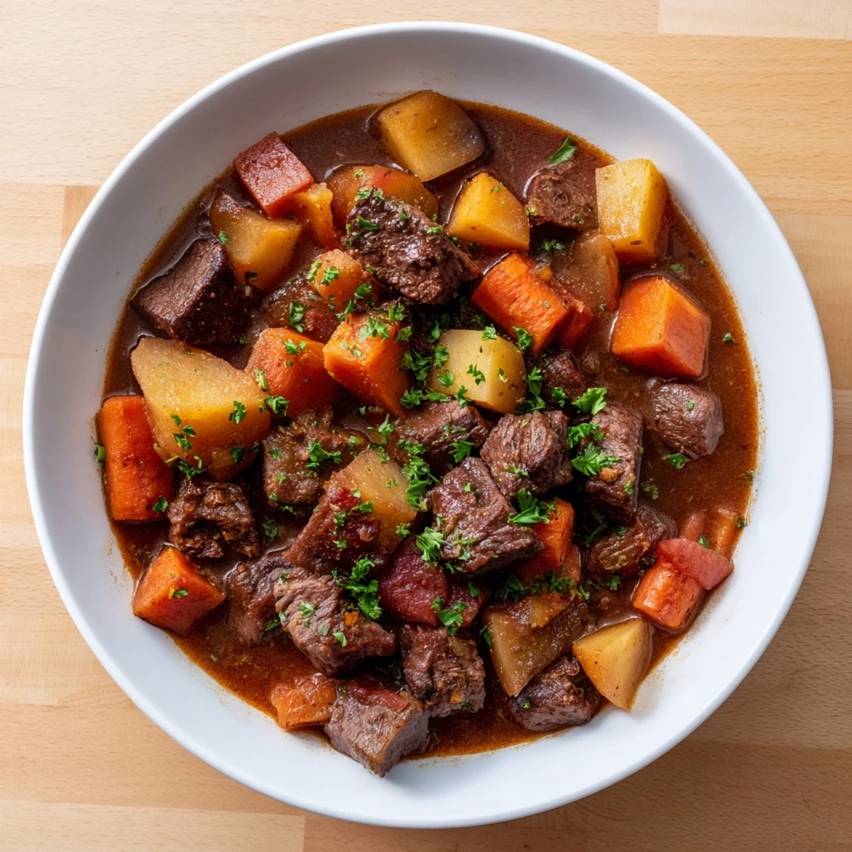 A steaming bowl of Instant Pot Beef Stew, highlighting the vibrant colors of perfectly cooked root vegetables.
