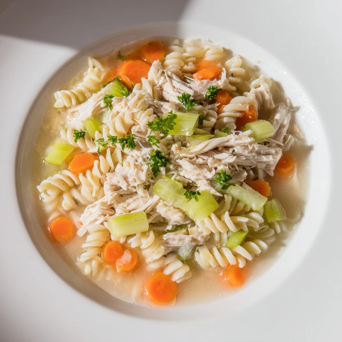 Warm, inviting image of Crockpot Chicken Noodle Soup: perfect for a chilly day, filled with vegetables and flavor.