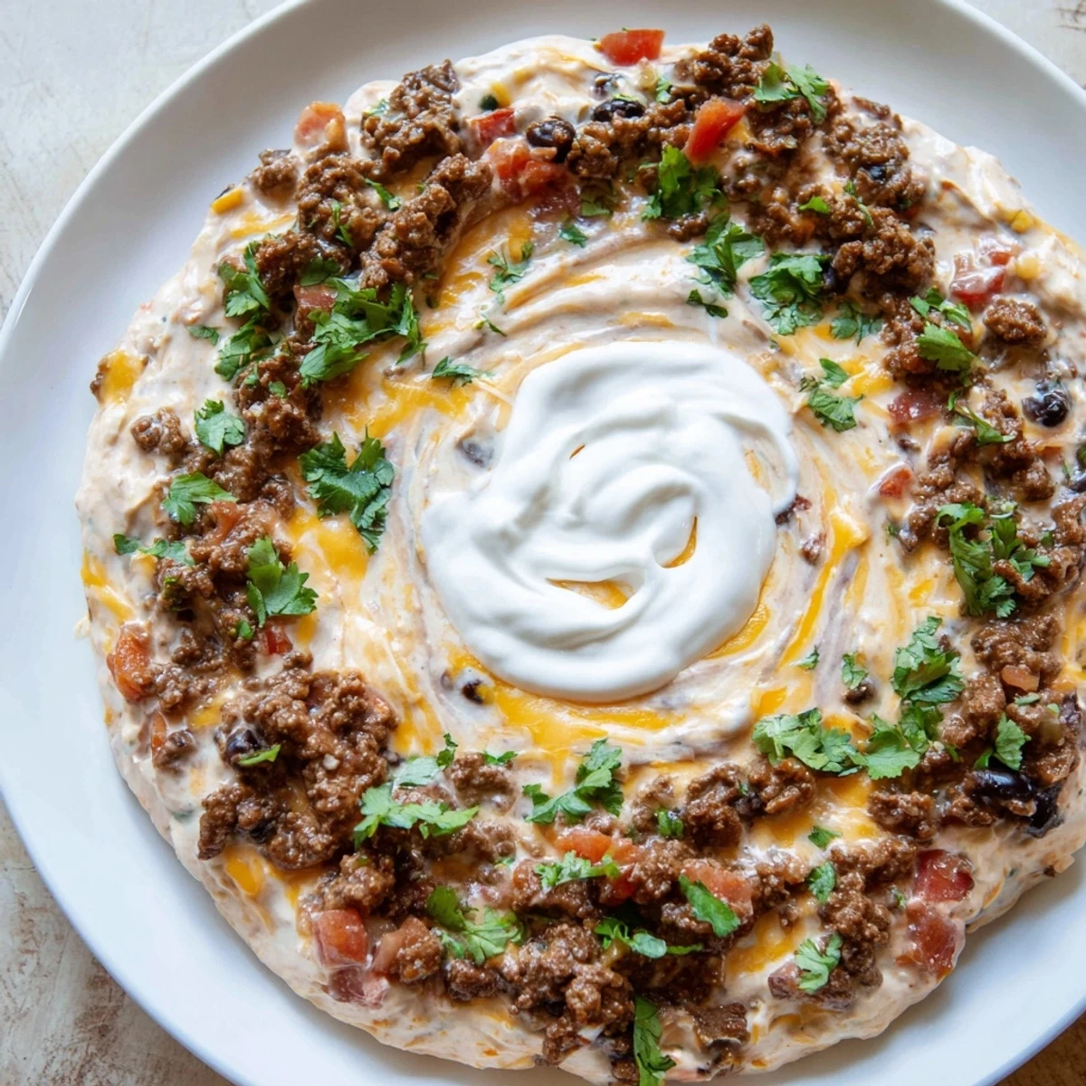 Golden-brown ground beef blends with melted cheddar in this slow cooker Cream Cheese Taco Dip, perfect for dipping.