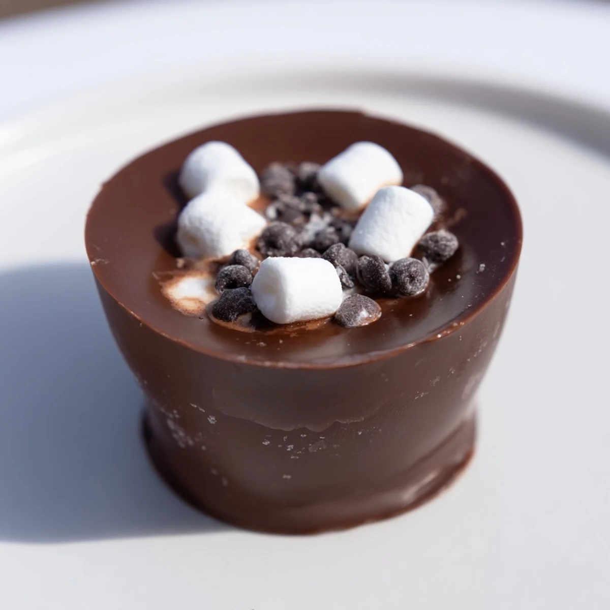 Rich, dark chocolate shells holding hot cocoa mix and marshmallows, perfect for your hot cocoa bombs.