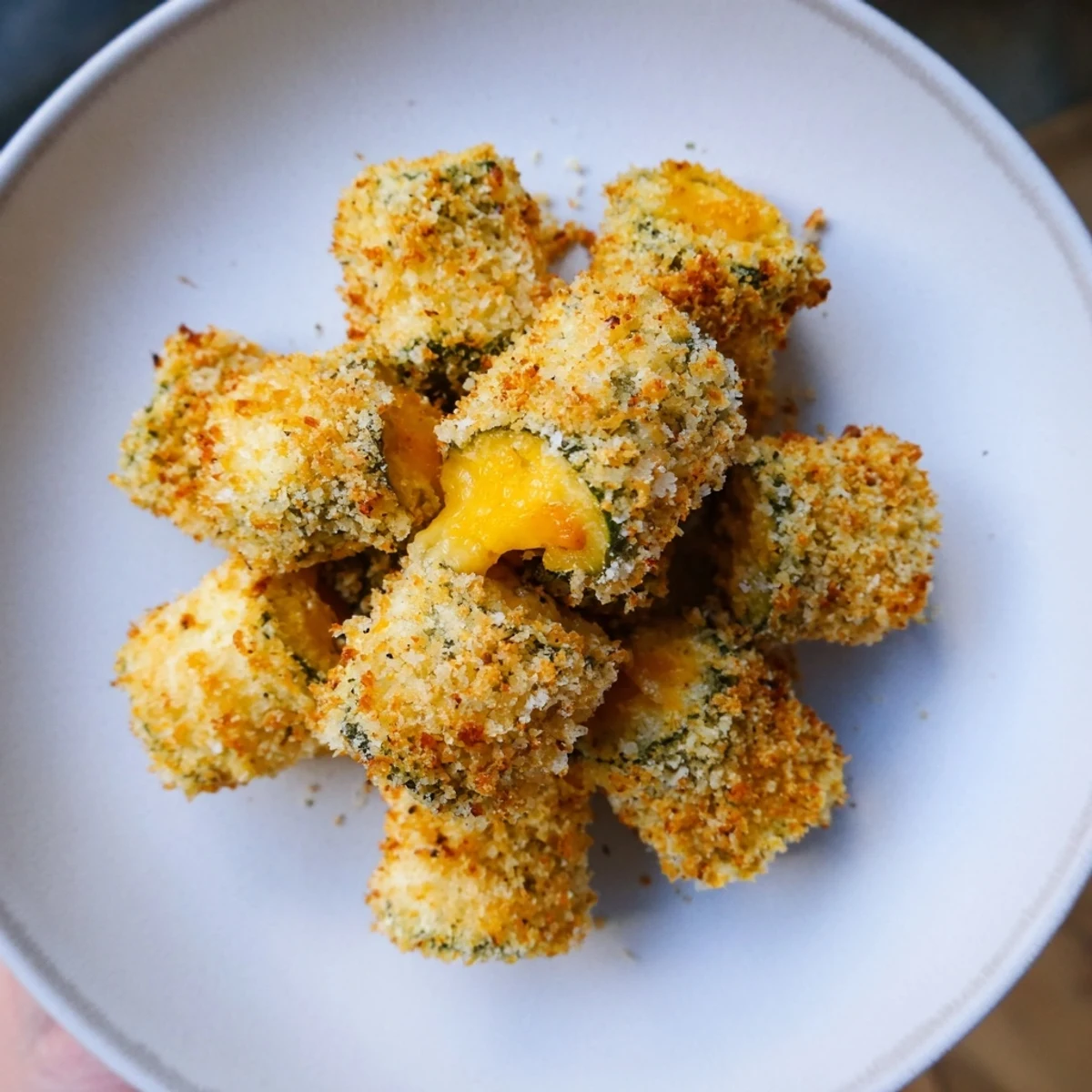 Enjoy the crunch: Perfectly fried, golden Crispy Cheese-Wrapped Pickle Ornaments freshly made for sharing.