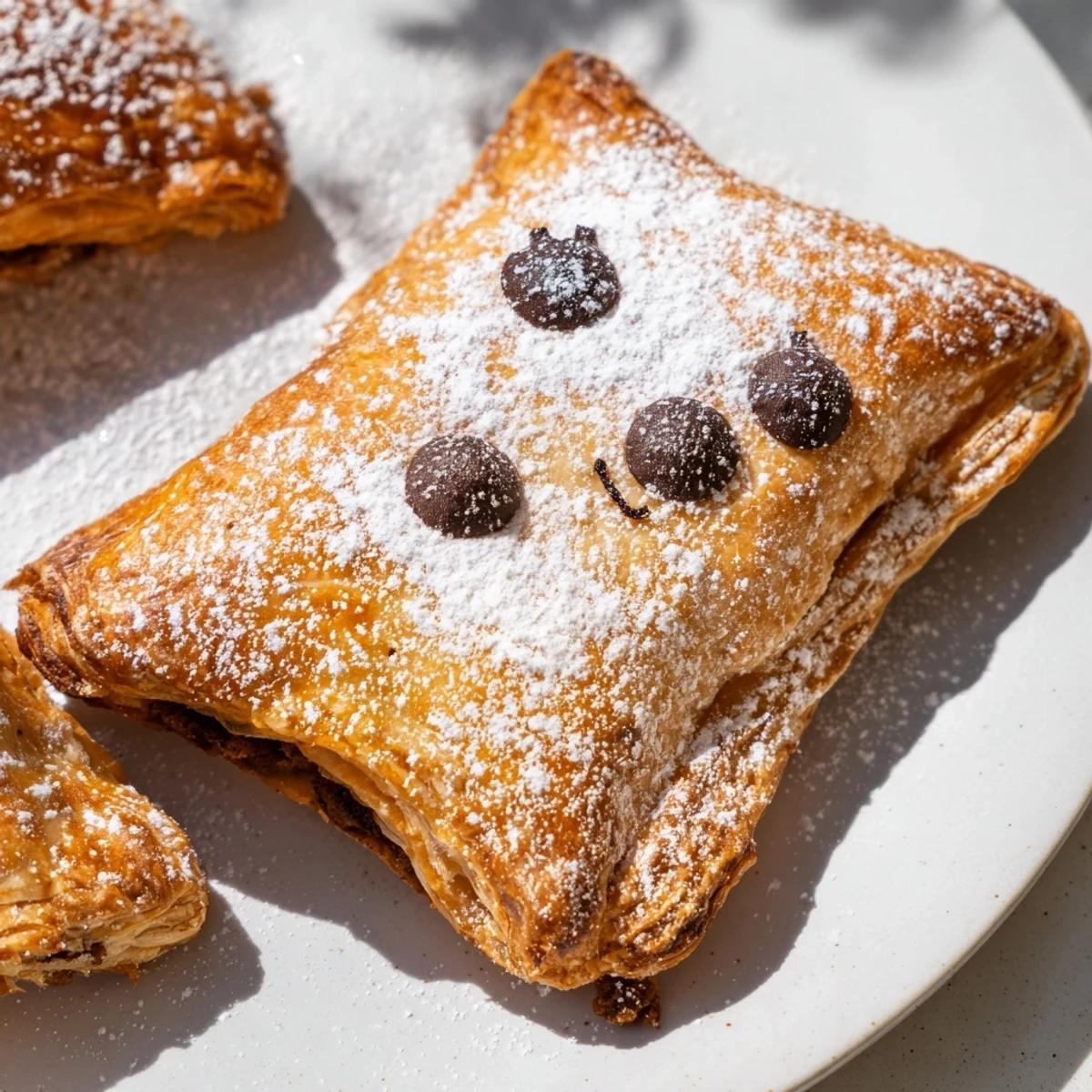 Warm, spiced gingerbread filling peeks from flaky, delicious Sleeping Gingerbread Puff Pastry Pockets, a tasty holiday dessert.