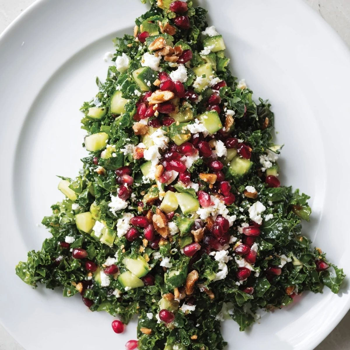 Freshly made Chopped Christmas Tree Salad, a healthy holiday dish with colorful, crunchy toppings.