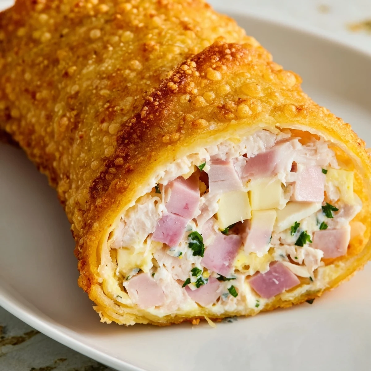 Golden-brown Crispy Chicken Greggs Egg Rolls, served hot with a glistening, crispy exterior, ready to eat.