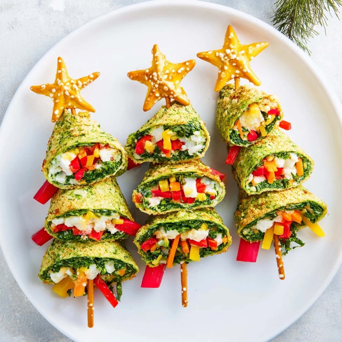Warm, toasted Air Fryer Christmas Tree Veggie Tortilla Wraps showcase a vibrant array of healthy fillings, perfect party food.