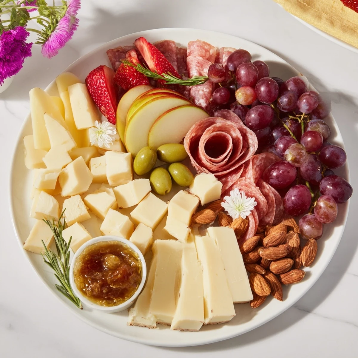 This Star-Shaped Appetizer Board includes a tempting selection of cheeses and charcuterie, ready to enjoy.
