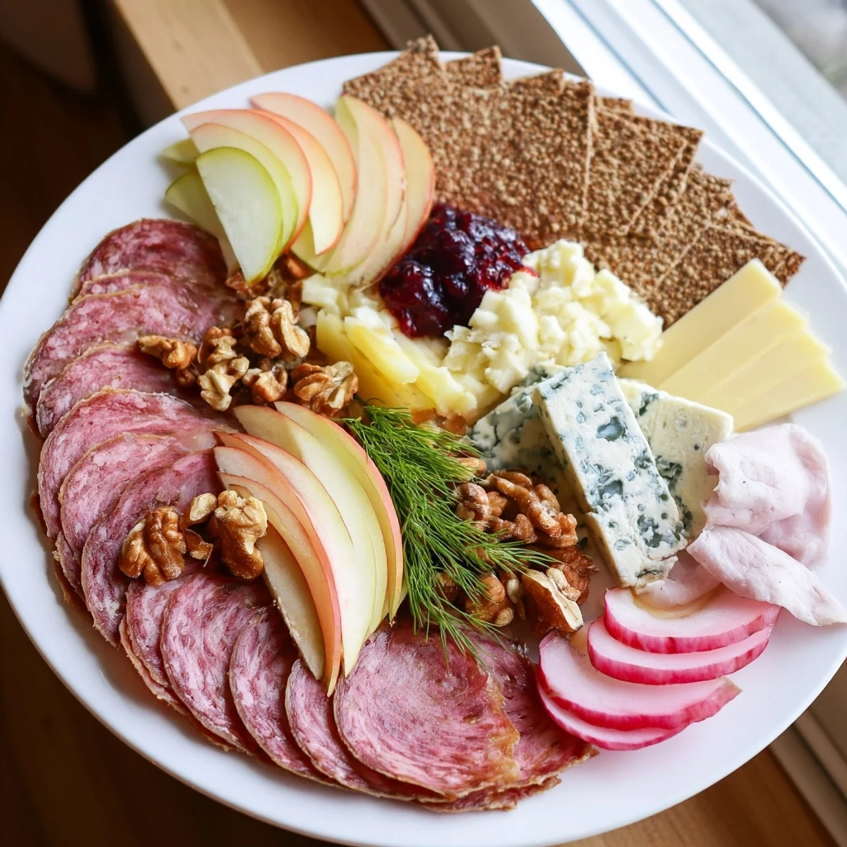 Artisan cheeses and flavorful reindeer meat arranged beautifully on a Reindeer Charcuterie Platter.