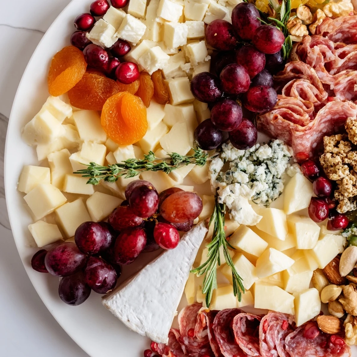 This Holiday Wreath Cheese Platter looks amazing, with fresh rosemary, colorful cheeses, and various tasty accompaniments.