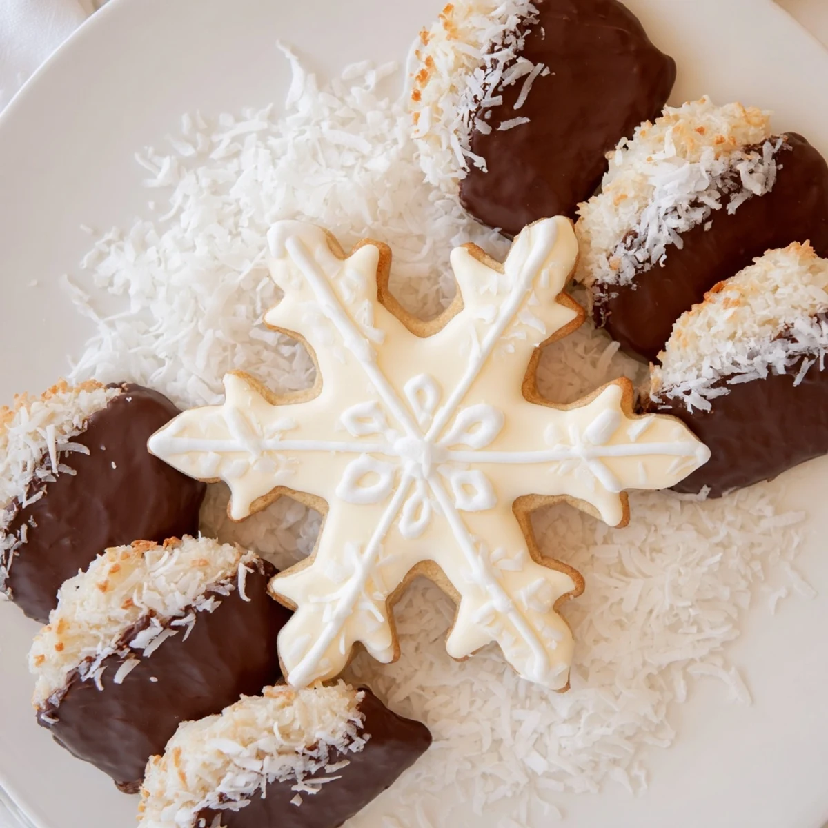 Get a taste of a Snowflake Dessert Board: sweet treats, dips, and berries, perfect for the holidays.