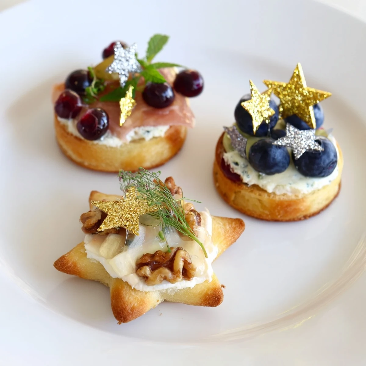 Golden star-shaped puff pastry: a delicious Starry Night New Years Appetizer, ready to be enjoyed.