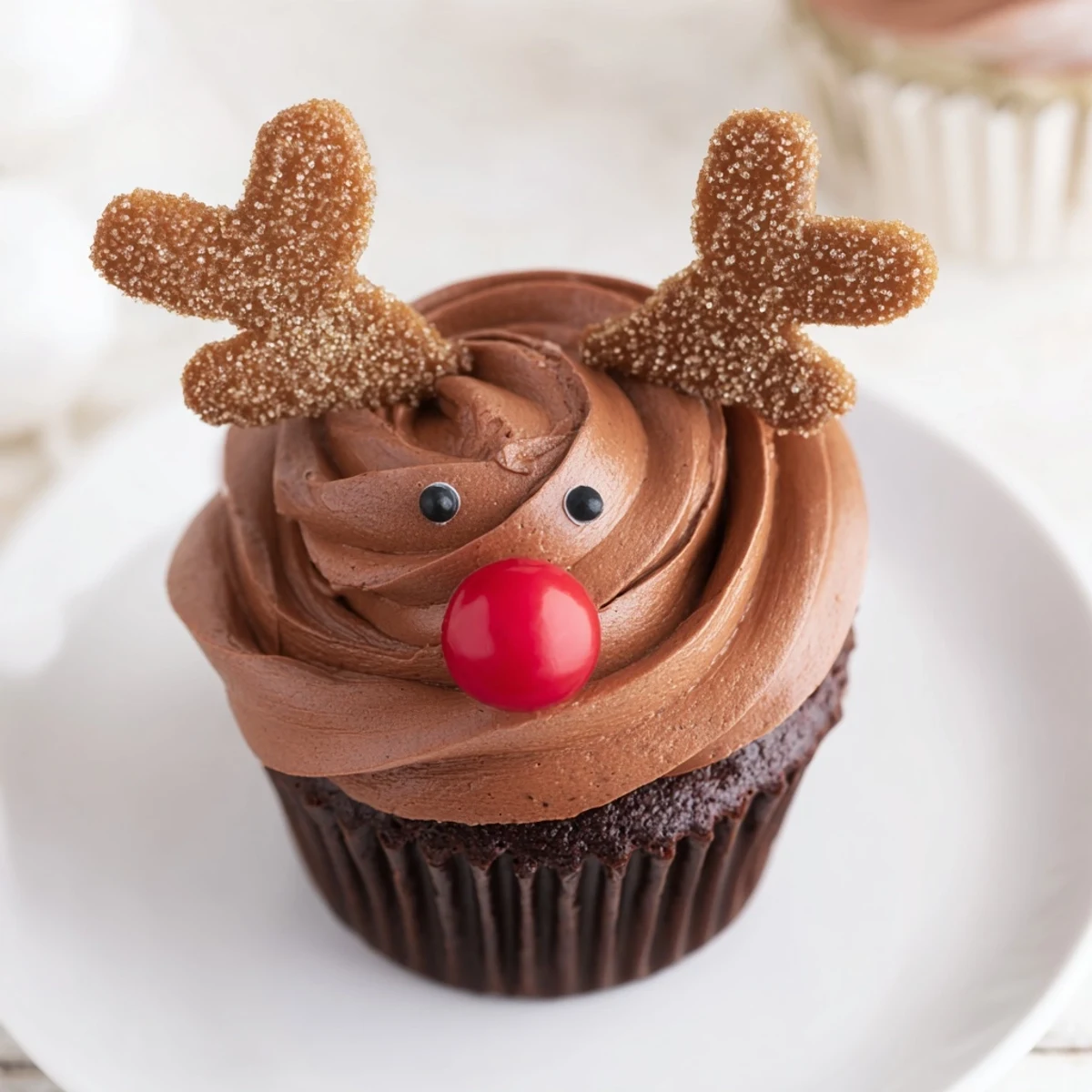 Festive Reindeer Holiday Dessert Platter with chocolate cupcakes and spiced cranberry mousse, perfect for the holidays.