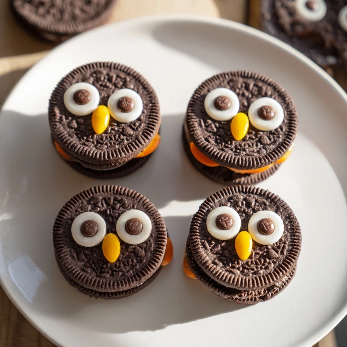 Close-up of the delightful Hoot Hoot Owl treat tray, showcasing creative owl-shaped Rice Krispie treats.
