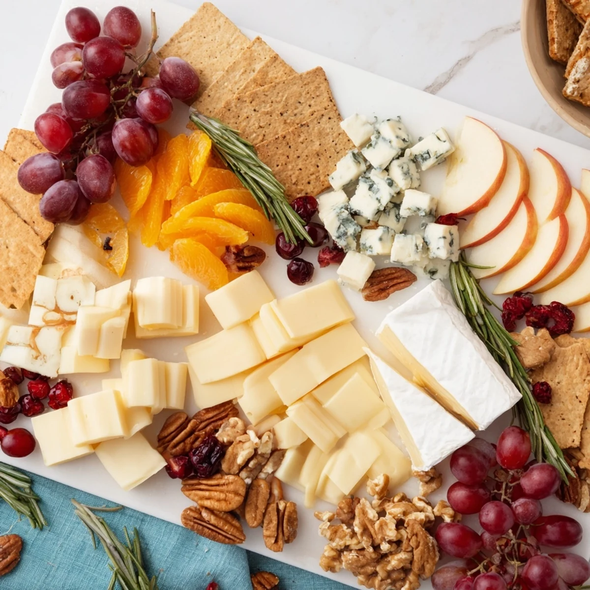 Winter Wonderland Snack Board overflowing with colorful fruits, cheeses, and sweet holiday treats.