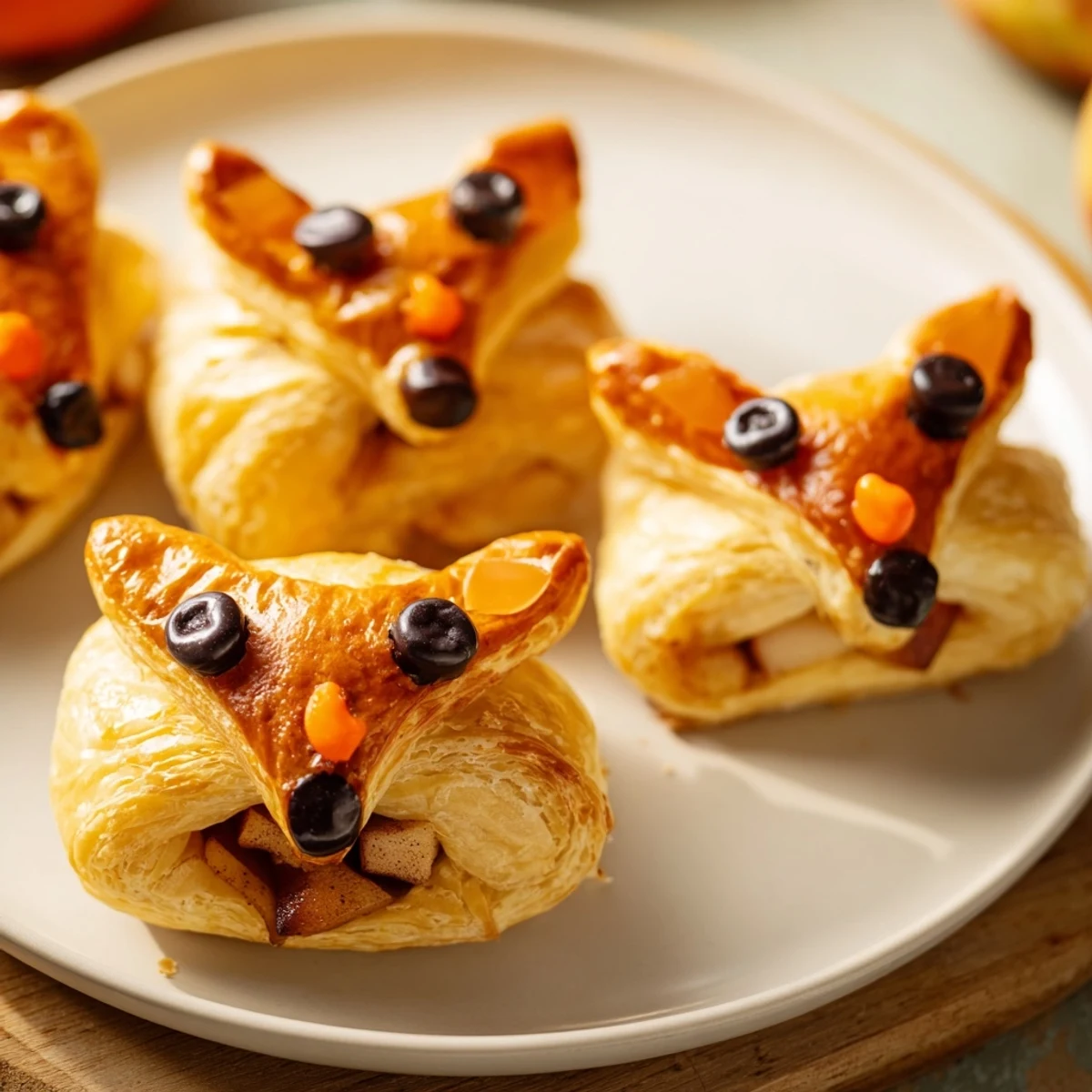Golden Autumn Harvest Fox-Shaped Bites, with flaky pastry and warm spiced fruit filling for a seasonal treat.