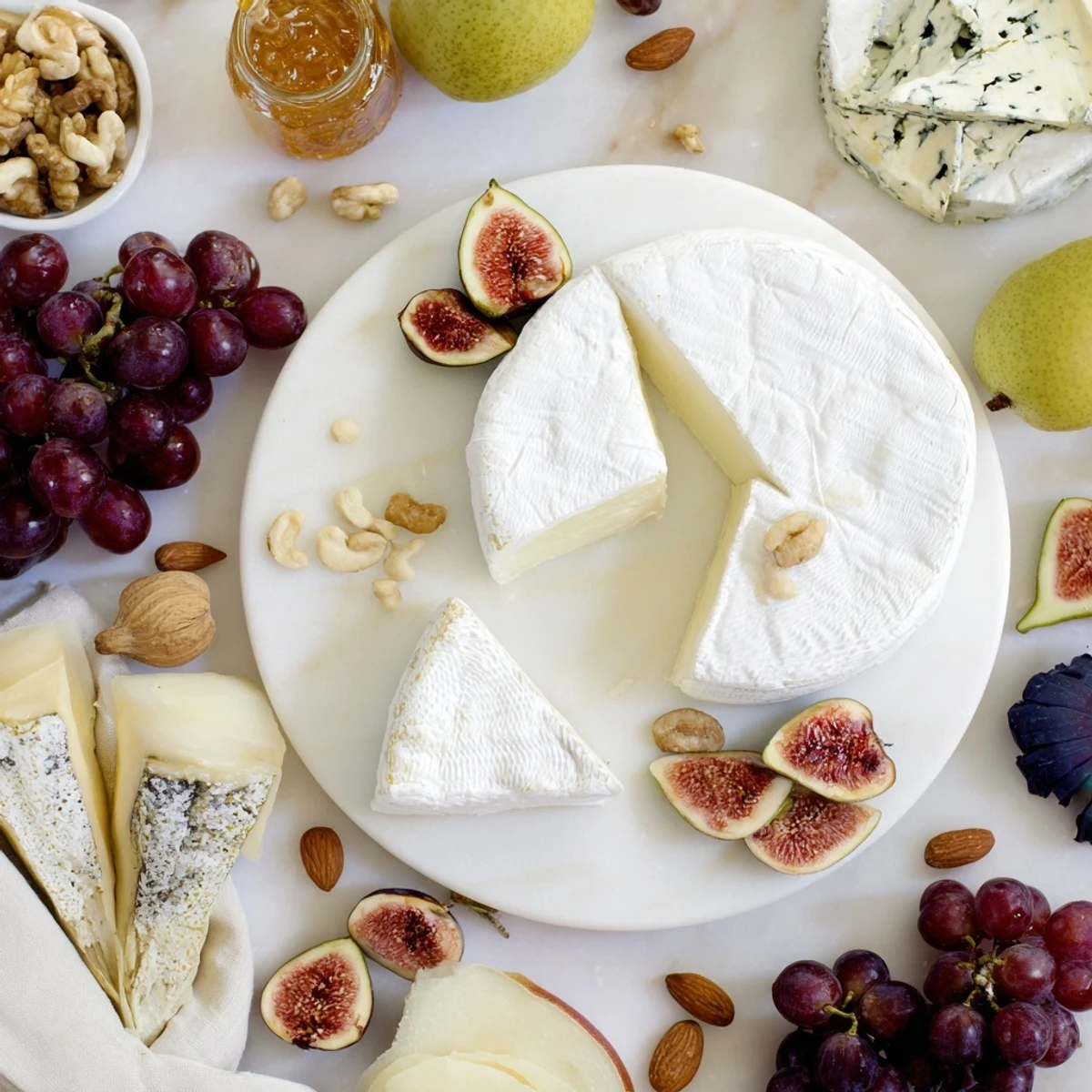 A beautifully arranged Cheese Platter Cœur Passion, overflowing with cheeses, fruits, and nuts.