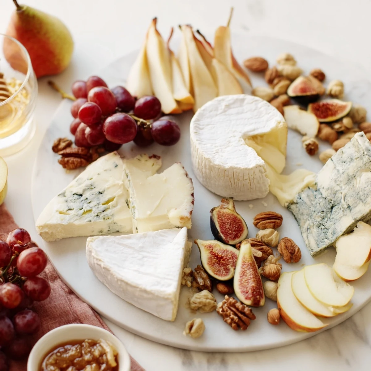 Vibrant Cheese Platter Cœur Passion ready to serve, featuring creamy Brie and assorted accompaniments.
