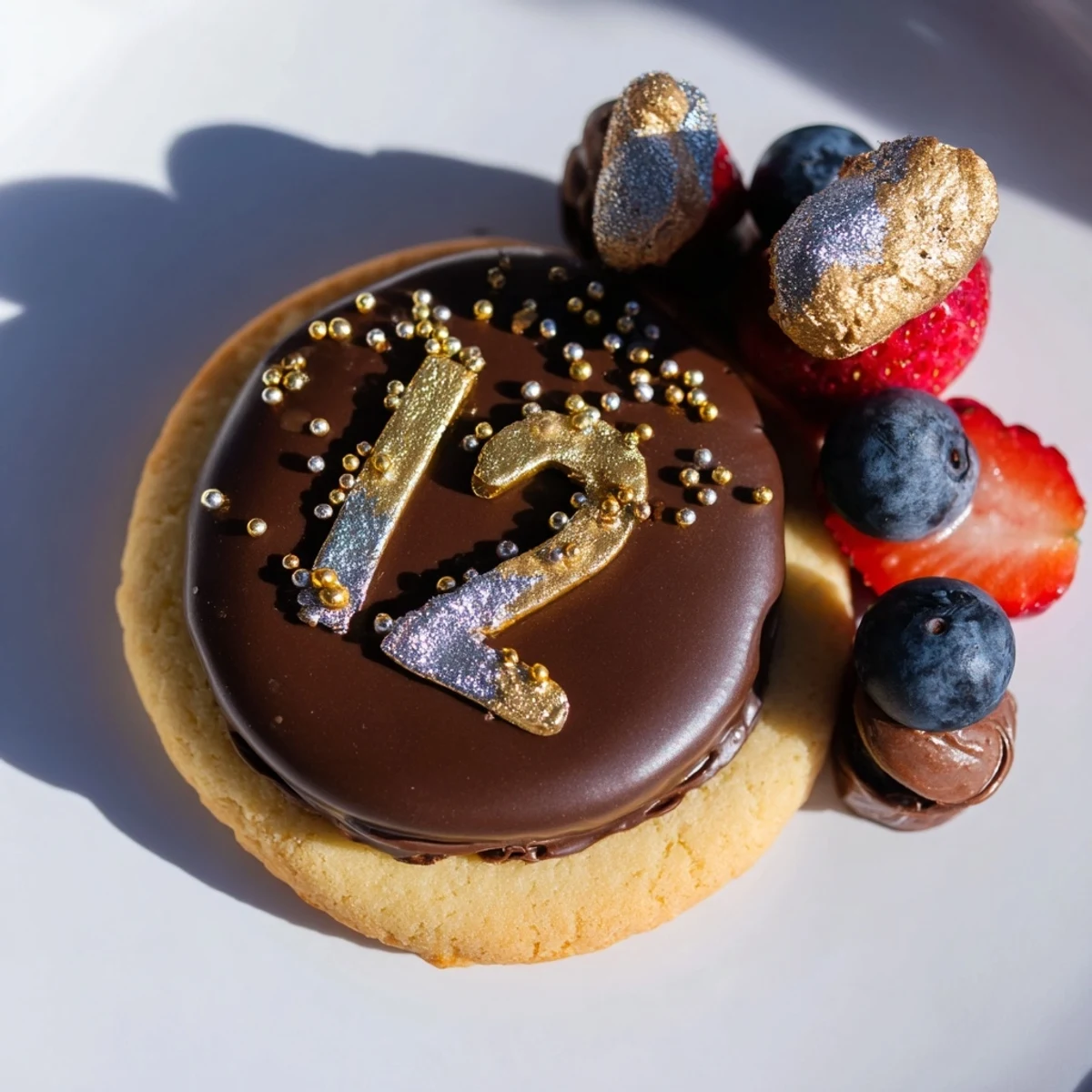 Sparkling Clock Countdown Platter arranged with fresh fruit and pastries, ready to serve.