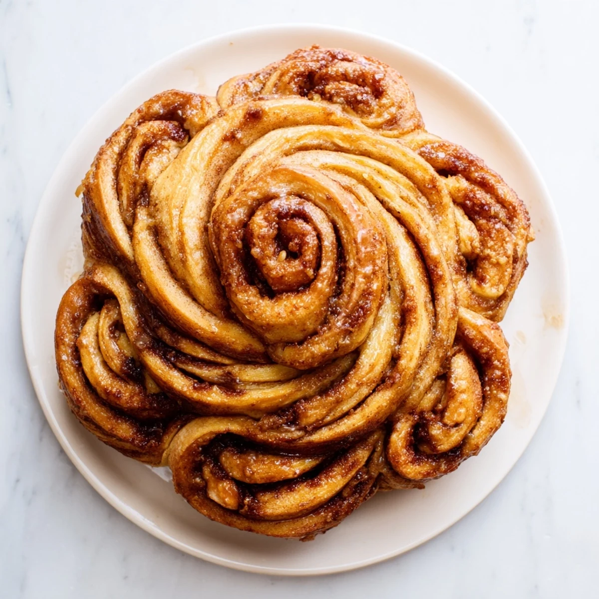 Freshly baked Cinnamon Swirl Christmas Tree Bread, golden brown and glistening, ready for holiday brunch.