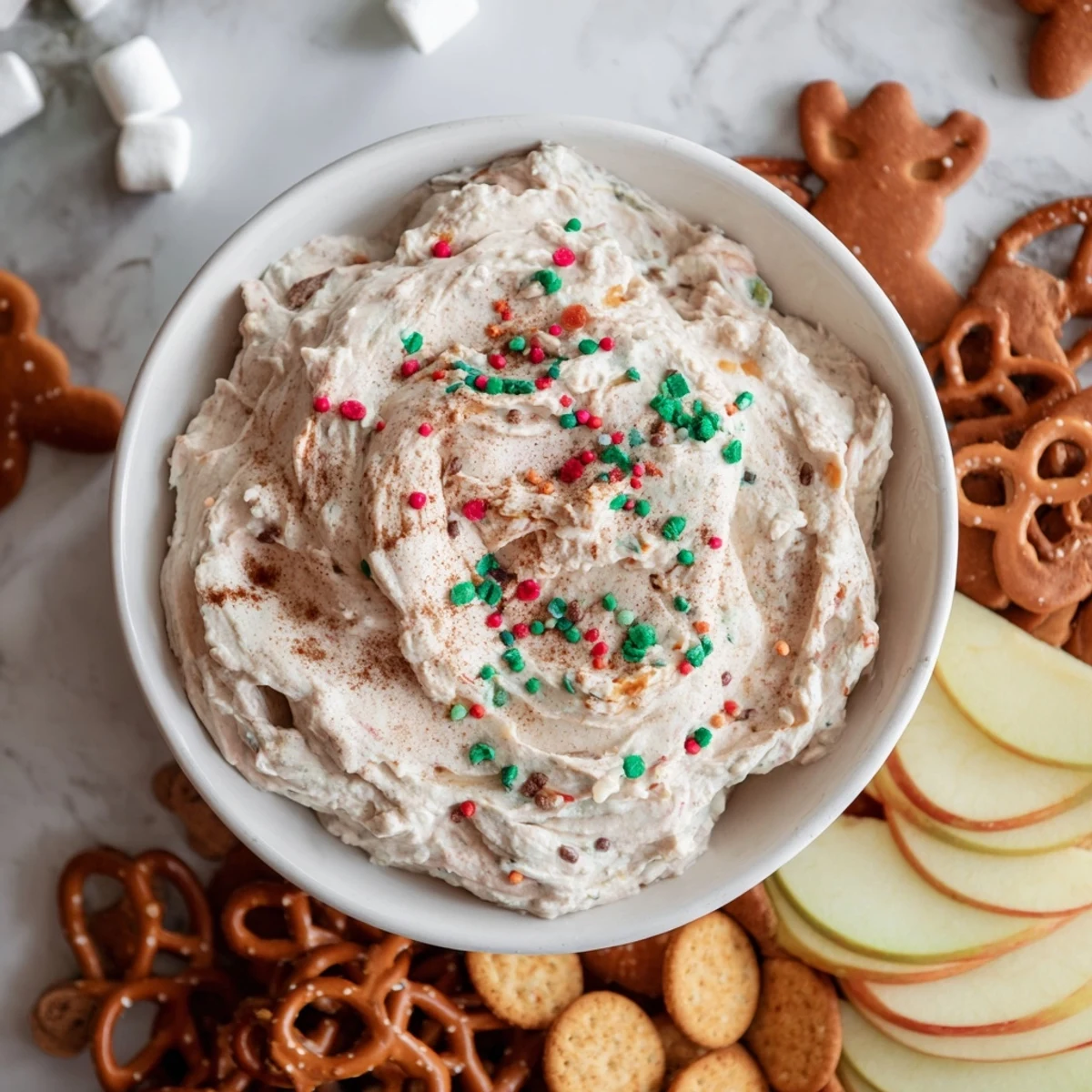 A festive Gingerbread House Dip board, creamy and sweet, inviting you to dip and share.