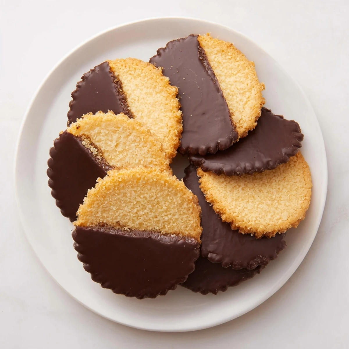 Freshly baked Simple Cookies: Vanilla Wafers with dark chocolate, a delicious dessert.