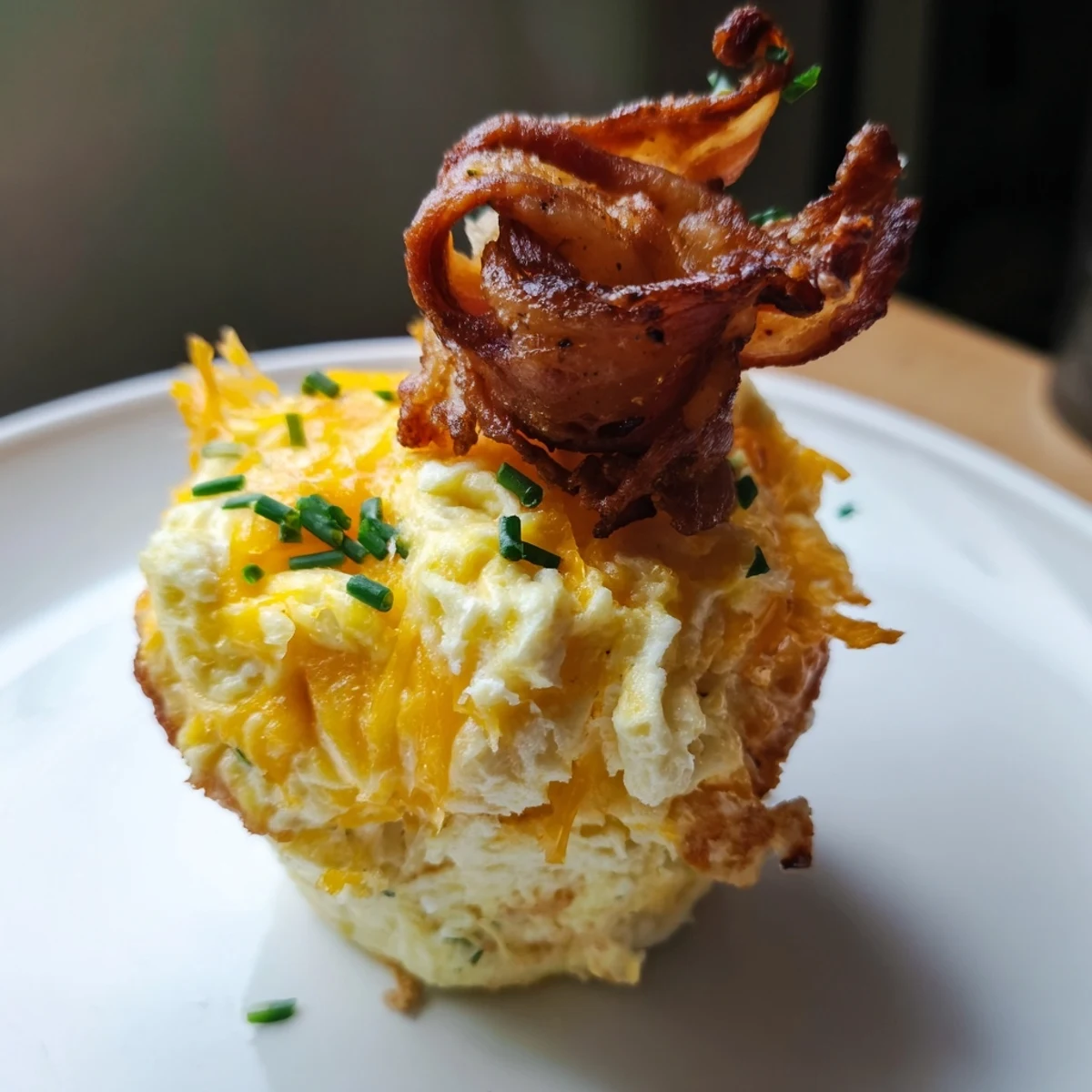 Warm Scrambled Egg Cups with bacon garnish, a perfect easy breakfast side dish, fresh from the oven.