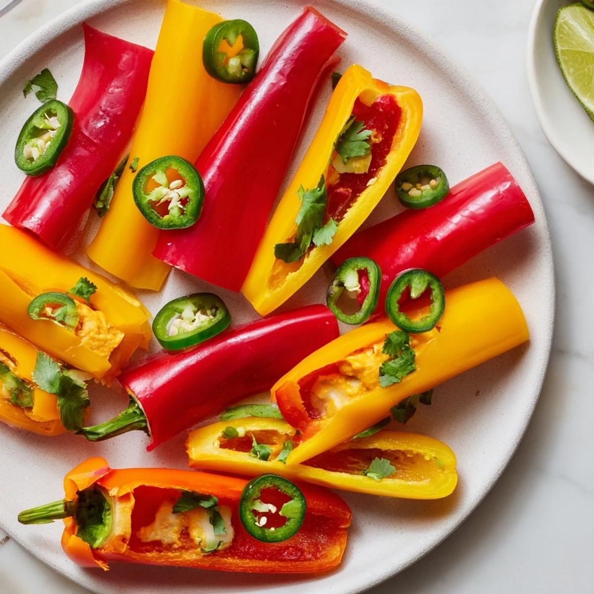 Spicy Chili Pepper Fiesta boasts colorful bell peppers with vibrant dips and crunchy tortilla chips.