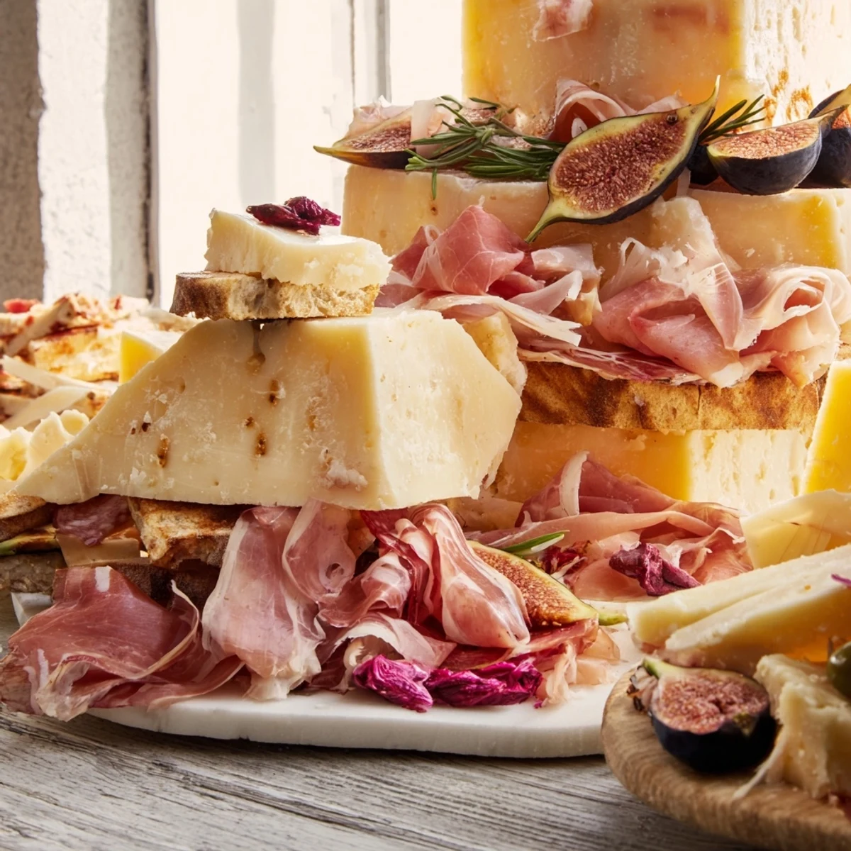 Rustic Italian Farmhouse Board displays a gorgeous array of cheeses, meats, and olives, sure to become your next party favorite!
