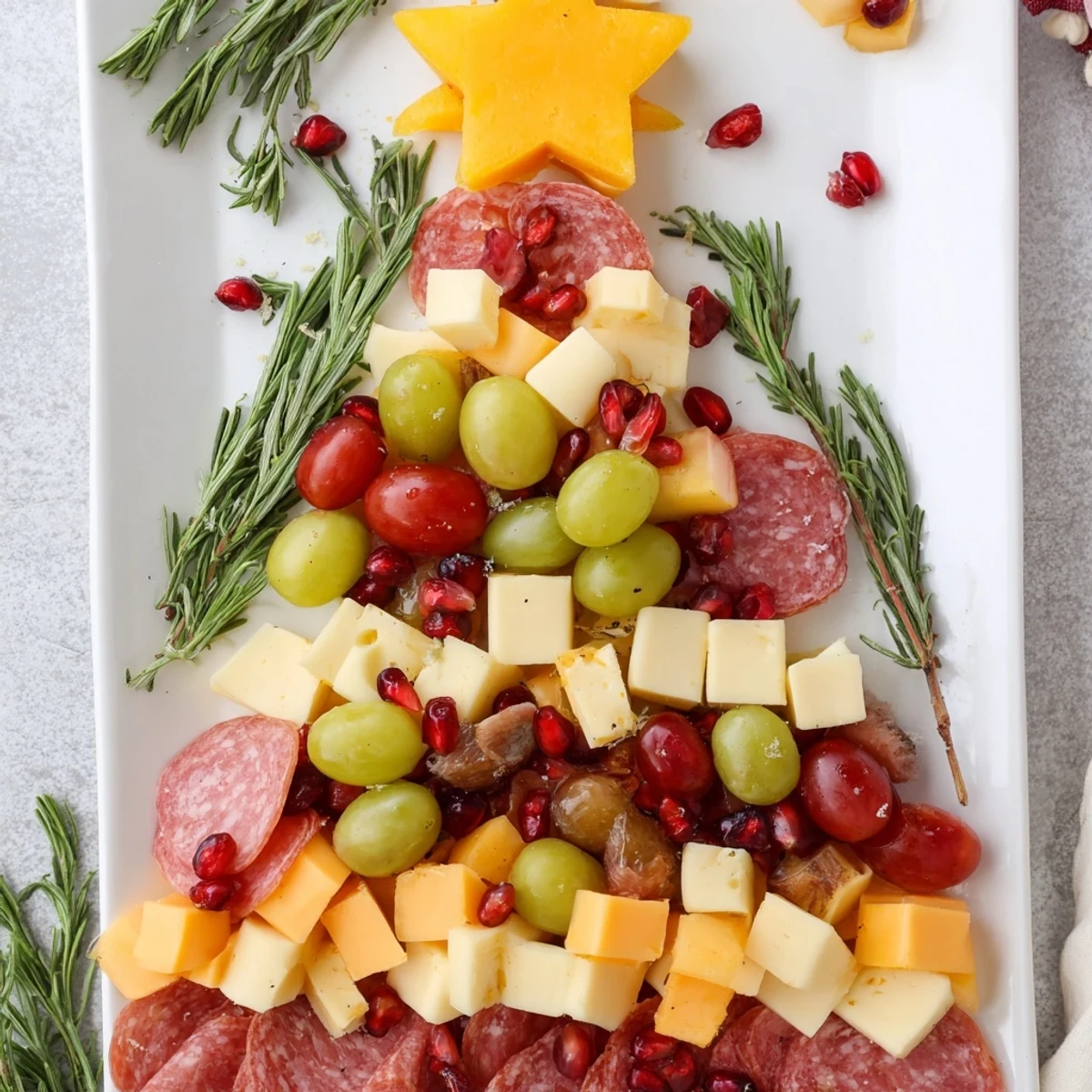 Christmas Tree Charcuterie Dream: A vibrant board arranged like a tree, filled with savory meats, cheeses, and fruits.