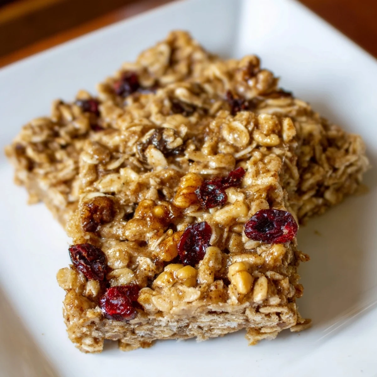 Enjoy a view of delicious maple cinnamon oatmeal bars, featuring optional nuts and warm spices.
