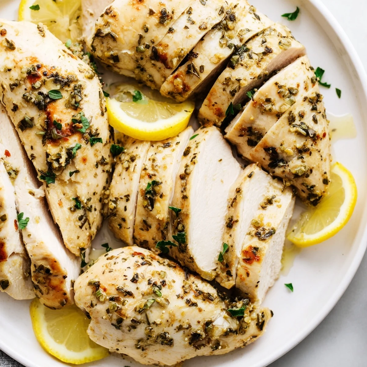 Golden, baked Greek Lemon Herb Chicken, infused with bright lemon flavors and aromatic herbs.