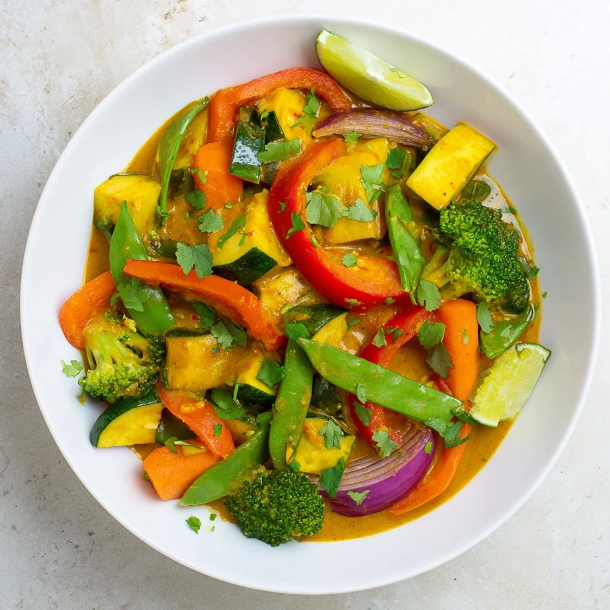 This delicious bowl of Coconut Curry Vegetables features tender vegetables in creamy, coconut milk sauce.