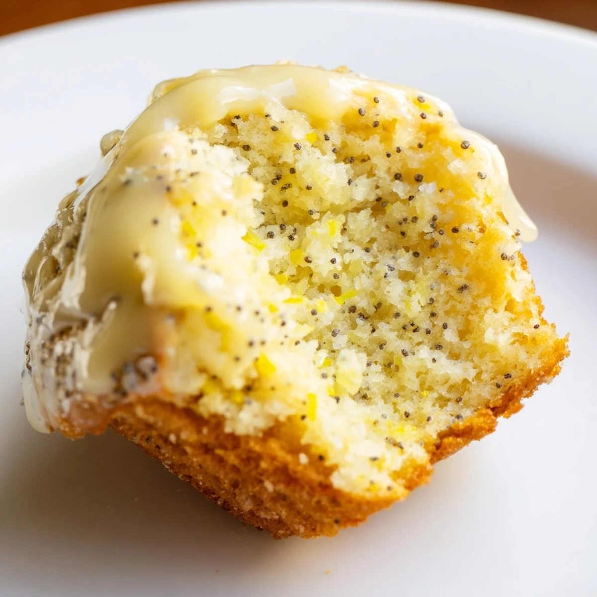 Golden-brown Lemon Poppy Seed Muffins, fresh from the oven, offering a delightful breakfast treat.