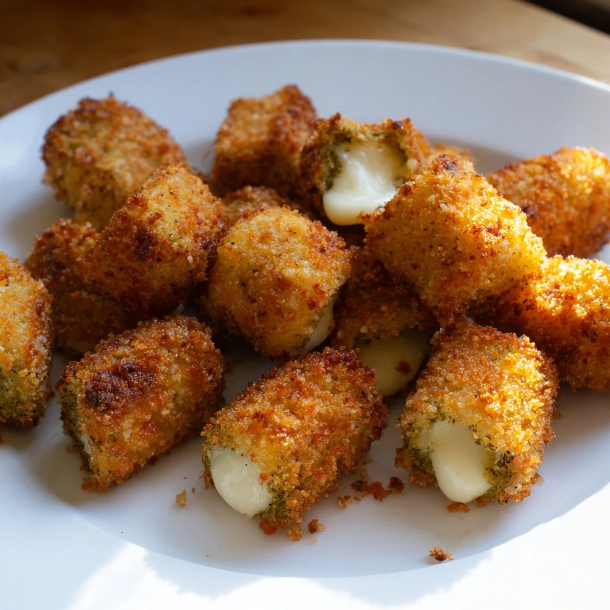 Close-up shows the bubbly, crispy crust of tempting Crispy Chickle Bites, served hot and fresh.