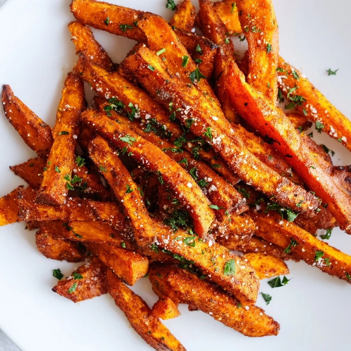 Golden, air-fried Cajun Spiced Sweet Potato Fries, perfectly seasoned, ready to serve with your favorite dip.