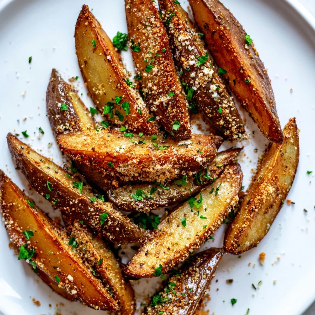 Oven-baked Rosemary Parmesan Potato Wedges, aromatic with rosemary, offer a delightful side dish experience.