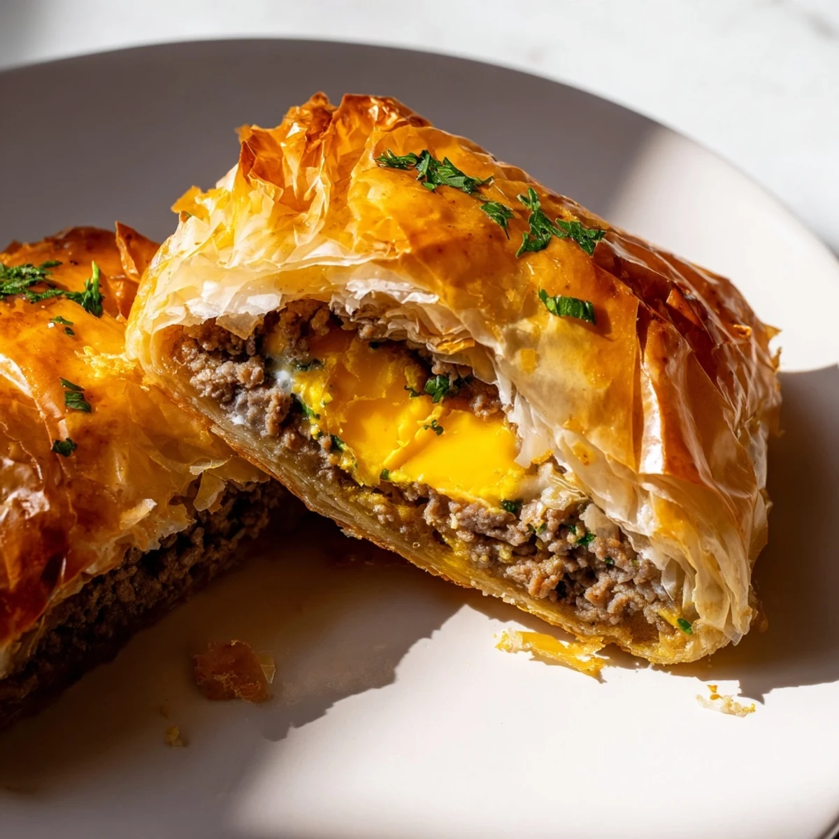 Freshly fried Tunisian Brik, a delicious appetizer with a perfectly cooked egg visible, ready to eat.