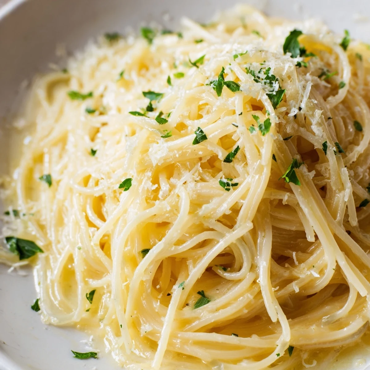 Bright Lemon Butter Pasta Light served in a rustic ceramic bowl, garnished with shaved Parmesan and a wedge of lemon beside a glass of crisp white wine.