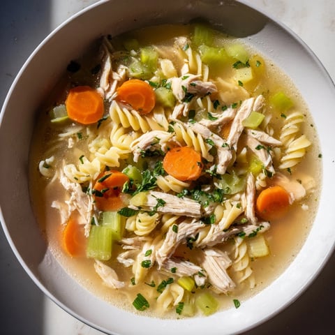 Steaming bowl of Crockpot Chicken Noodle Soup: a hearty, comforting meal with tender chicken and noodles.