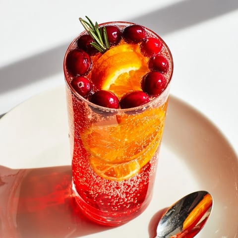 Festive Snow Globe Mocktail with floating cranberries, offering a hint of citrus and holiday cheer.