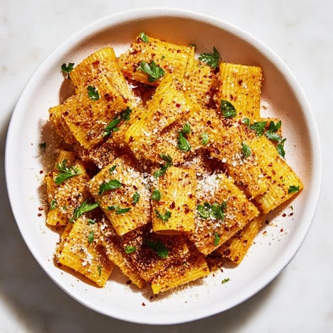 Golden, crispy Spicy Lemon-Parmesan Pasta Chips, seasoned with chili and ready for dipping.