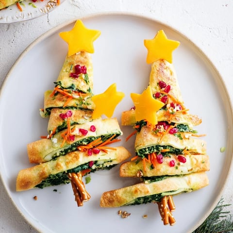 Air Fryer Christmas Tree Veggie Tortilla Wraps arranged enticingly with colorful veggies and star toppers, air-fried to a golden crisp.
