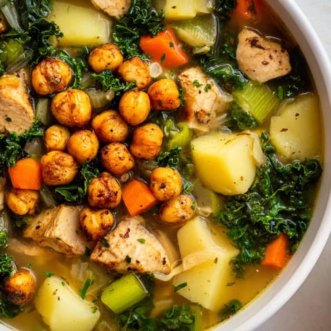 Chicken Kale Soup Crispy Chickpeas