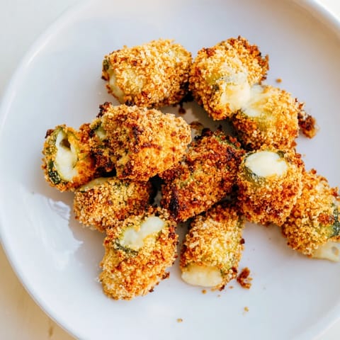 Melted cheese wraps dill pickles in these tempting, golden fried Crispy Chickle Bites.