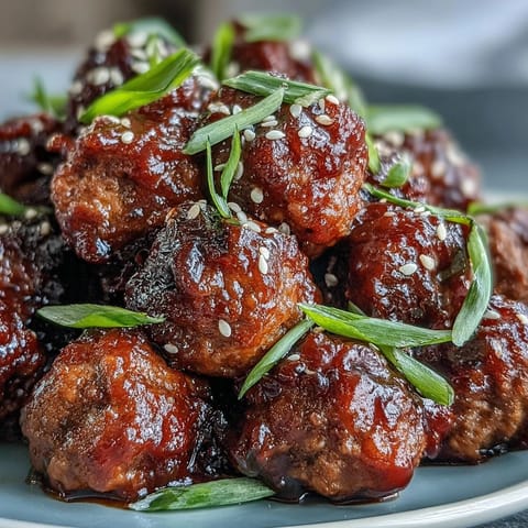 Easy Sweet and Sour Crock Pot Meatballs simmered in a glossy, tangy sauce with sesame seeds and green onions for a classic party appetizer.