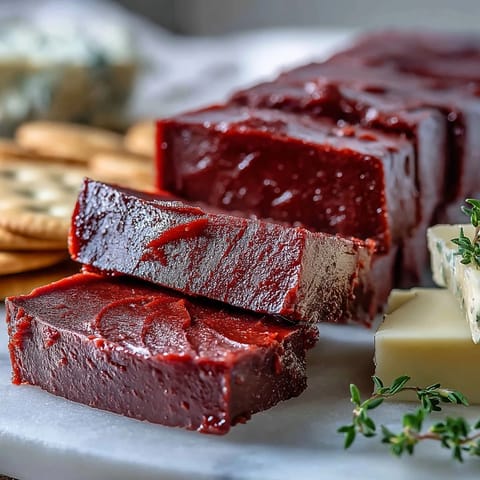 Silky guava paste with deep pink hue, perfect for pastries and cheese boards alike.  