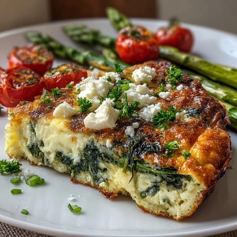 Healthy Easy Spring Veggie Frittata with fresh asparagus, spinach, and cherry tomatoes, golden and fluffy, ready for a colorful brunch spread.  